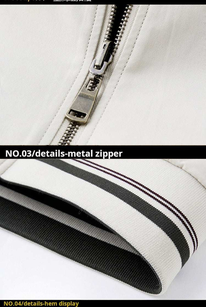 تفاصيل سحاب معدني وأساور مخططة لجاكيت لونين عصري متعدد الاستخدامات