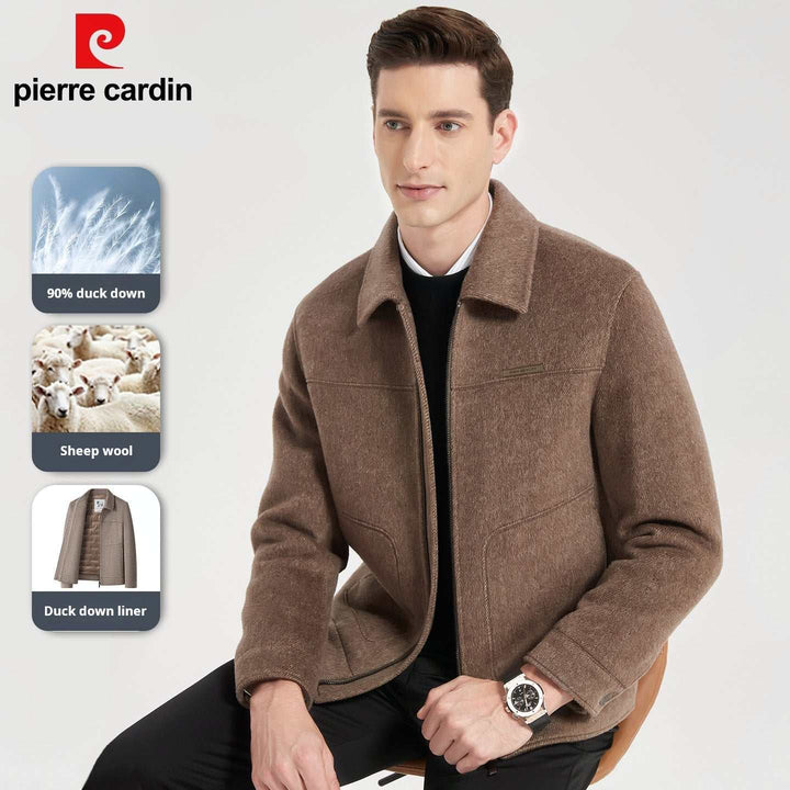 جاكيت بيير كار دين رجالي صوف ناعم مع بطانة ريش بط دافئ وأنيق تصميم كلاسيكي مناسب للطقس البارد