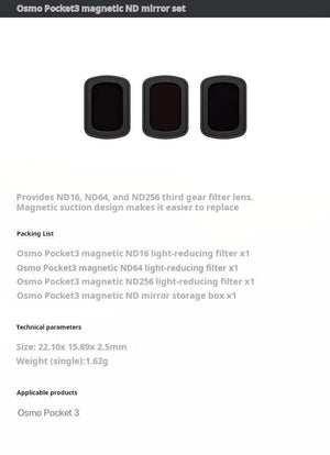 DJI Osmo Pocket 3 Magnetic مجموعة فلاتر اوسمو بوكيت 3 مغناطيسية اصلية ND16/64/256 لملحقات كاميرا دي جيه اي اوسمو بوكيت 3.