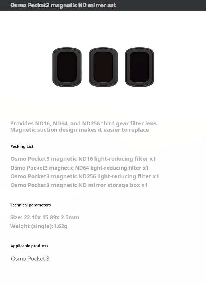 DJI Osmo Pocket 3 Magnetic مجموعة فلاتر اوسمو بوكيت 3 مغناطيسية اصلية ND16/64/256 لملحقات كاميرا دي جيه اي اوسمو بوكيت 3