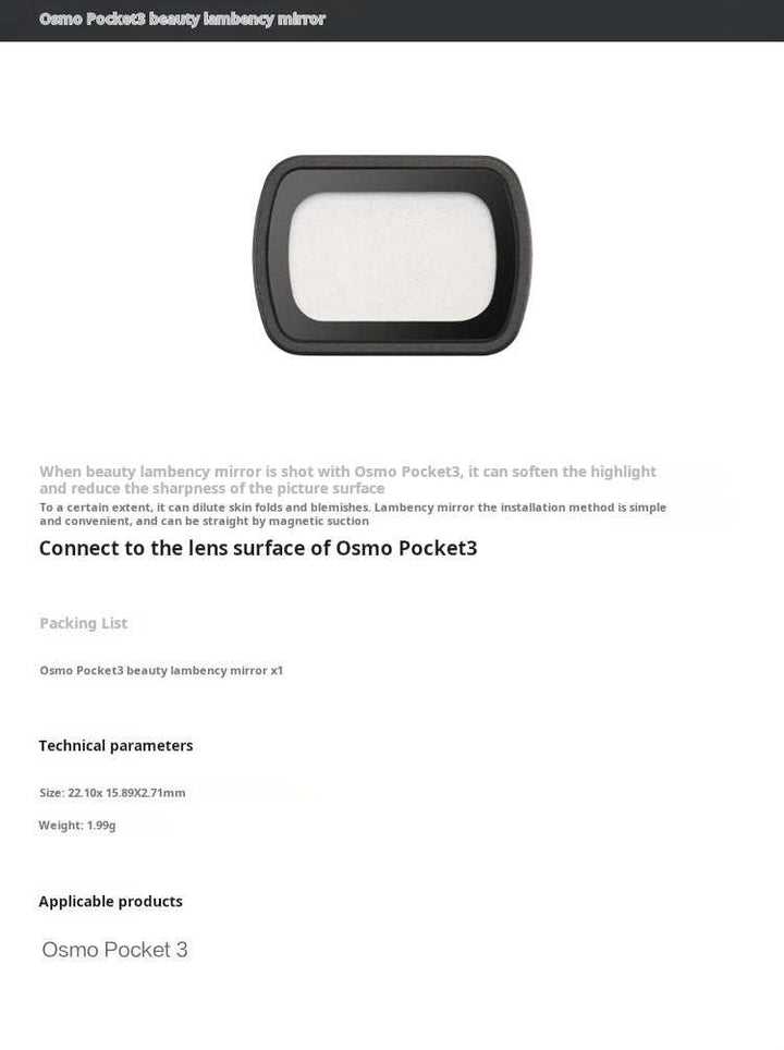 DJI Osmo Pocket 3 فلتر رذاذ اسود مغناطيسي اوسمو بوكيت 3 لدي جيه اي اوسمو بوكيت 3