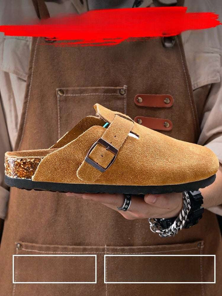 حذاء بيركنستوك بتصميم كلوغ جلدي بني خردلي بنعل خارجي سميك واسع الراحة