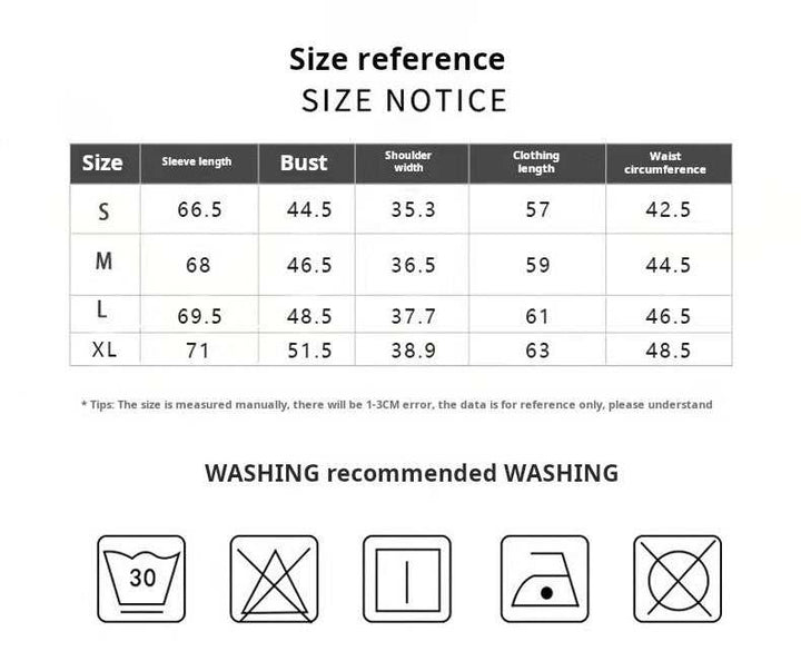 جدول مقاسات سترة رياضية alo clothing نحيفة مع تعليمات غسيل مفصلة