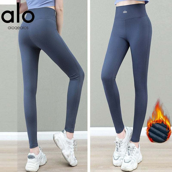 بنطال يوغا alo leggings عالي الخصر مرن ودافئ بألوان هادئة تصميم نحيف لليوغا والطلعات اليومية