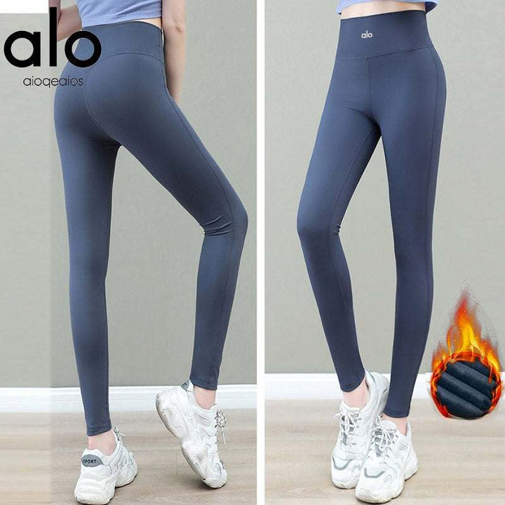 بنطال يوغا alo leggings عالي الخصر مرن ودافئ بألوان هادئة تصميم نحيف لليوغا والطلعات اليومية