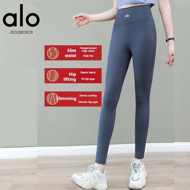 بنطال يوغا alo leggings عالي الخصر بنسيج مرن ودافئ مع تصميم نحّاف يرفع الورك ويطول الساق باللون الرمادي