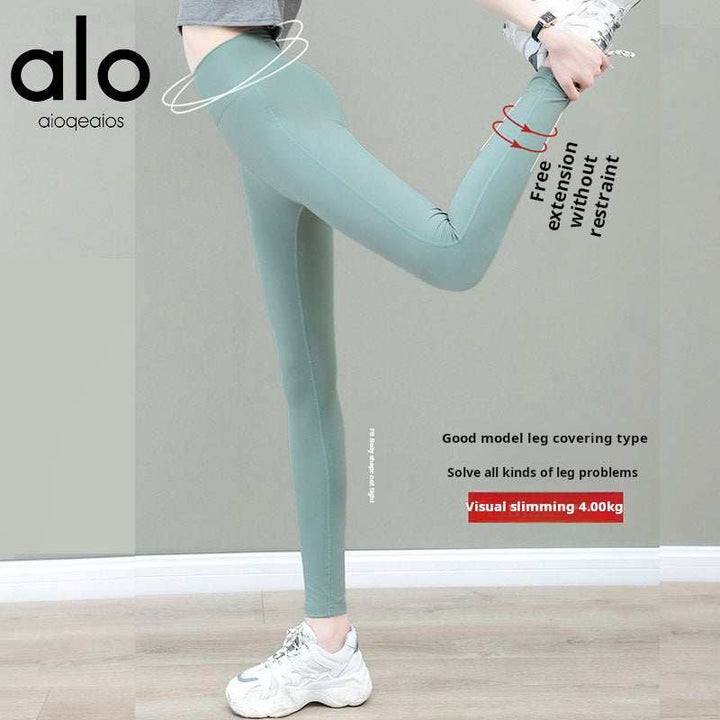 بنطال alo leggings يوغا عالي الخصر بلون نعناعي مرن ومريح للتمارين والستايل اليومي
