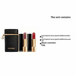 CHANEL Limited Pearl Pouch + Pearl Lipstick Set.