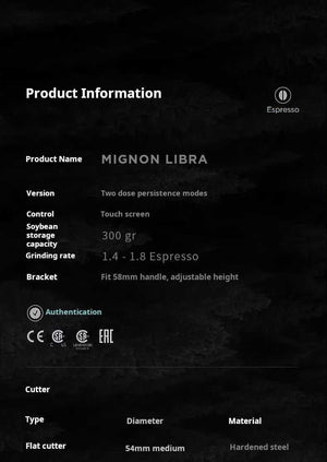 مطحنة قهوة Eureka Mignon Libra مع ميزان مدمج ودقيق.