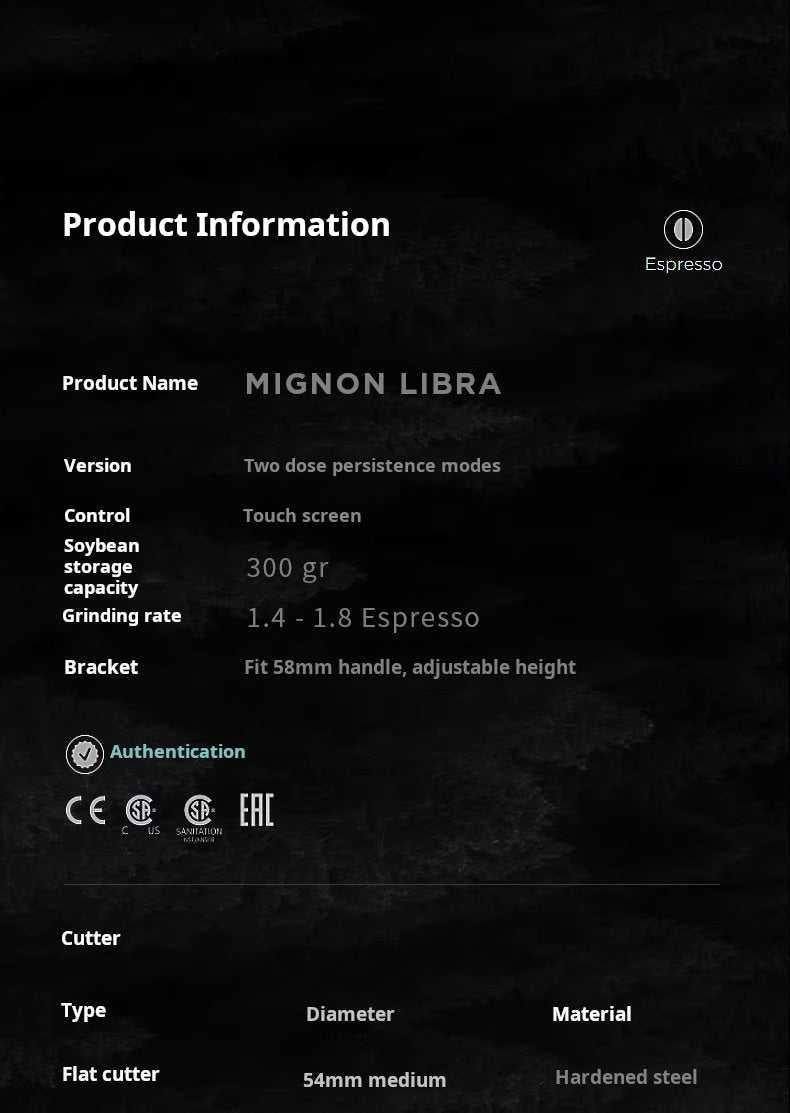 مطحنة قهوة Eureka Mignon Libra مع ميزان مدمج ودقيق.