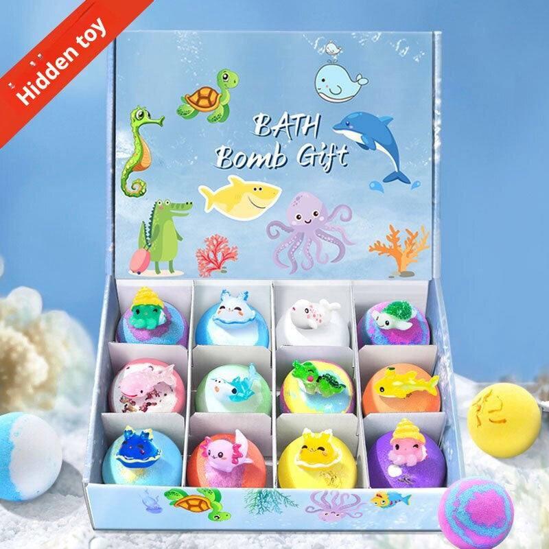 Bath Bombs With Bath Toys Inside | كرات ملح استحمام فوارة مع ألعاب بحرية للأطفال.