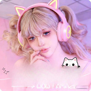 Cute headphones - سماعة الألعاب اللاسلكية Cat Ear بإضاءة RGB.