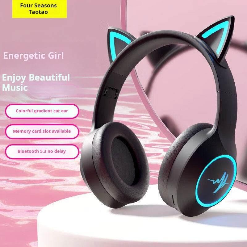 Cute headphones - سماعة الألعاب اللاسلكية Cat Ear بإضاءة RGB.