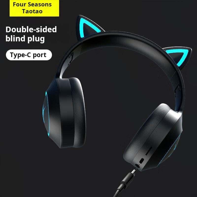 Cute headphones - سماعة الألعاب اللاسلكية Cat Ear بإضاءة RGB.