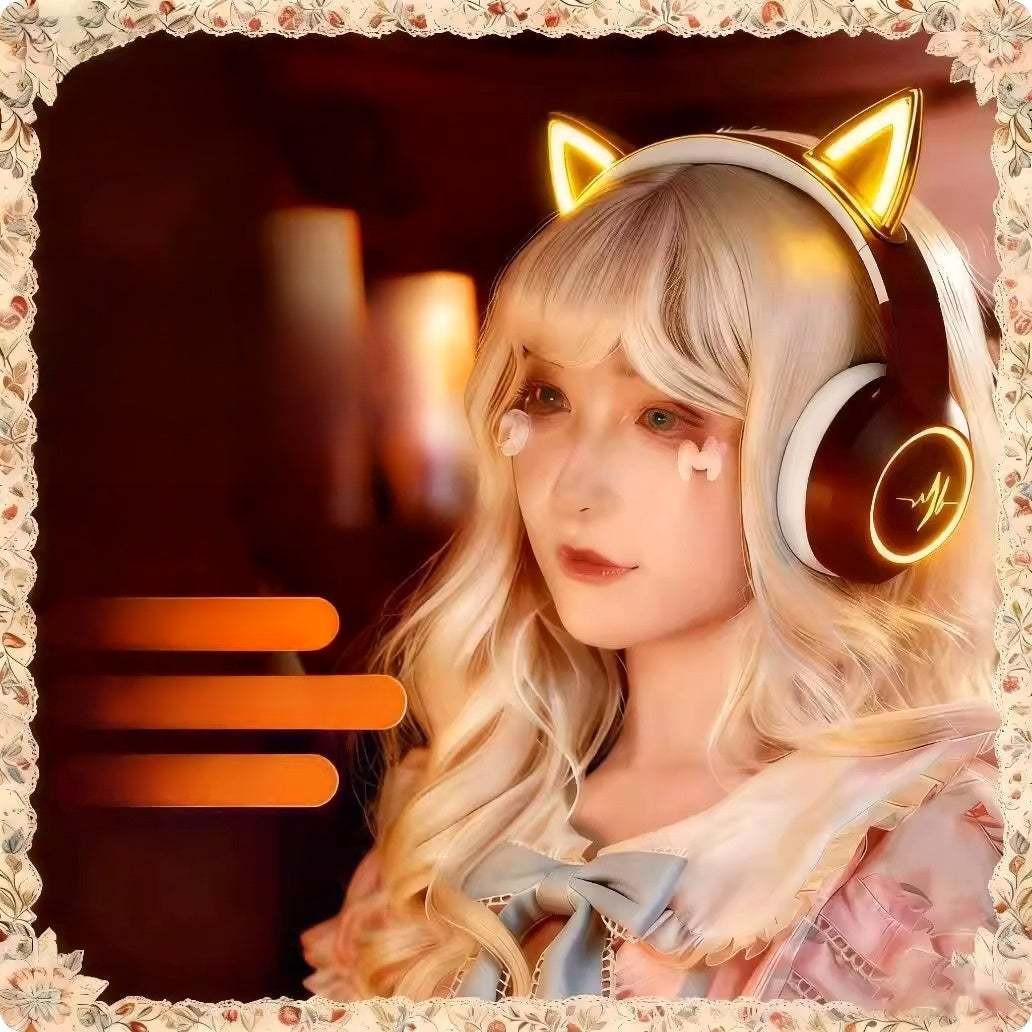 Cute headphones - سماعة الألعاب اللاسلكية Cat Ear بإضاءة RGB.