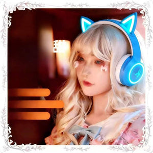 Cute headphones - سماعة الألعاب اللاسلكية Cat Ear بإضاءة RGB.