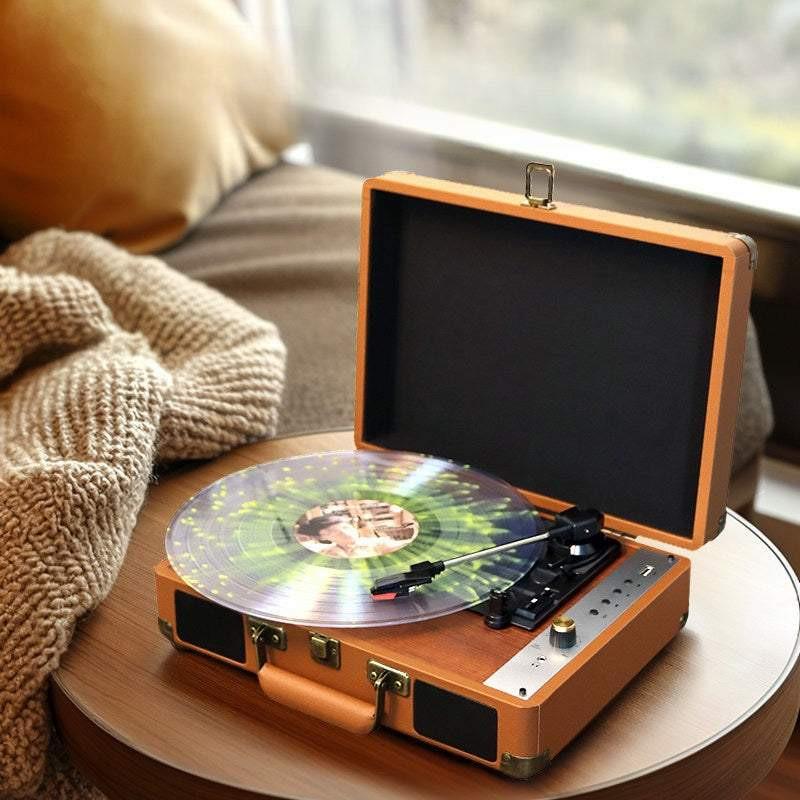 مشغل أسطوانات Retro Vinyl Player بتصميم حقيبة و Bluetooth.