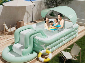 مسبح عائلي Inflatable مع زحليقة و Sunshade باللون الأخضر.