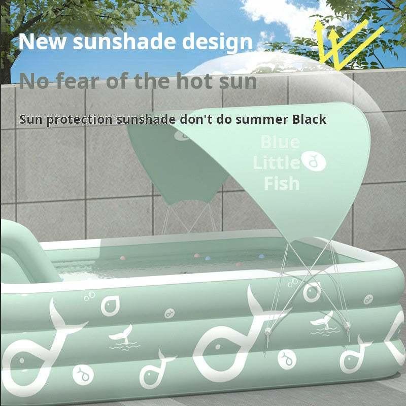 مسبح عائلي Inflatable مع زحليقة و Sunshade باللون الأخضر.
