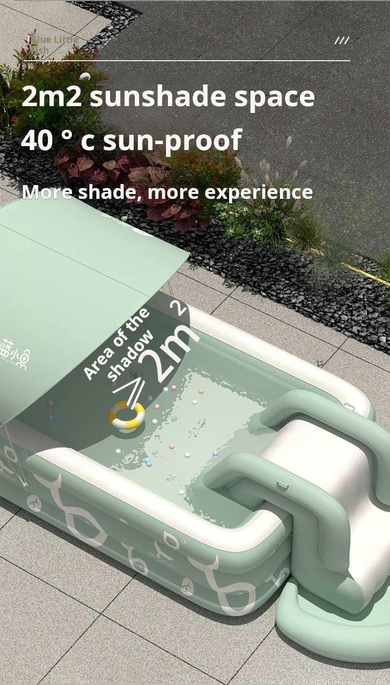 مسبح Swimming Pool مع زحليقة Slide ومظلة Sunshade لون أخضر.