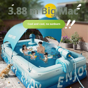 مسبح Inflatable Pool عائلي مع مظلة Sunshade ونفخ تلقائي.
