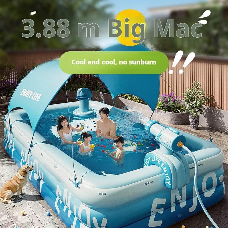 مسبح Inflatable Pool عائلي مع مظلة Sunshade ونفخ تلقائي.