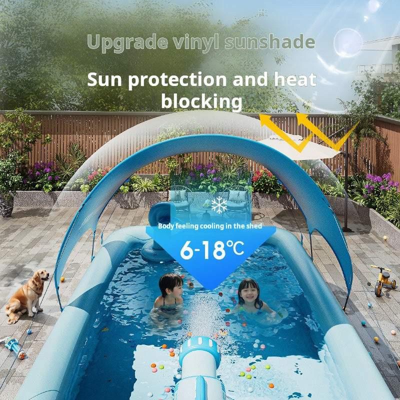 مسبح Inflatable Pool عائلي مع مظلة Sunshade ونفخ تلقائي.