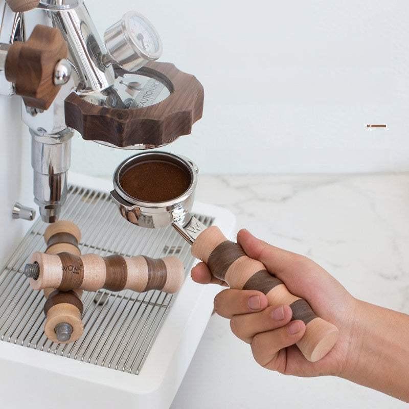 مقبض Portafilter خشبي M10 مدمج من خشب الجوز والقيقب.