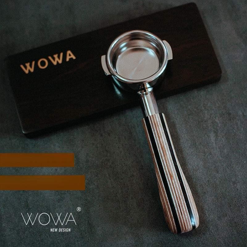 WOWA Portafilter بمقبض خشبي فاخر وتصميم أنيق.