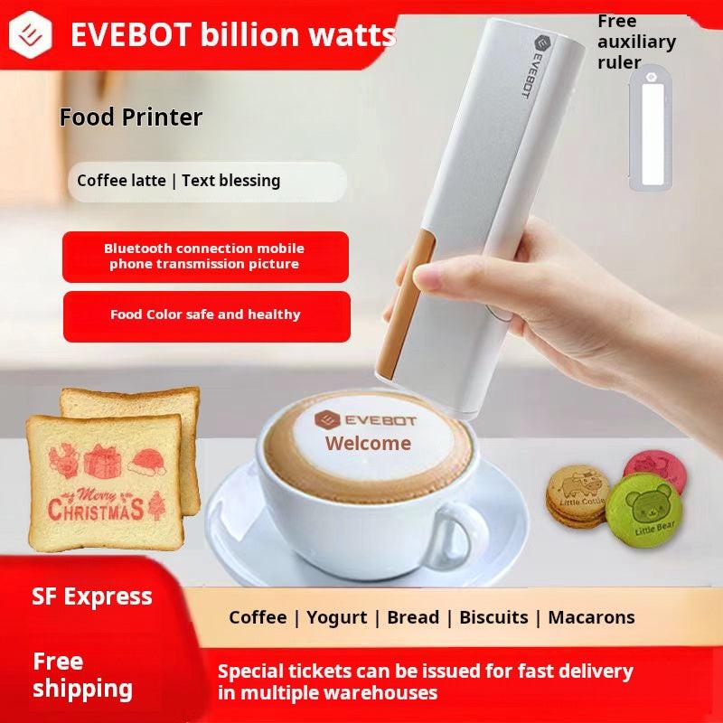 طابعة الأطعمة المحمولة EVEBOT للقهوة والمخبوزات مع اتصال Bluetooth.