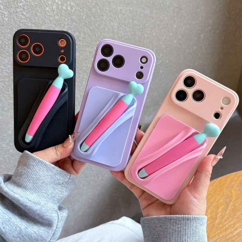 Applicable Apple 17promax Phone Case with Touch Pen Apple 16pro Can Put Lip Gloss Lip Gloss Lipstick iPhone15 14pro Creative 13 12mini Women 11 New XS XR 8P.