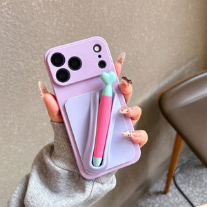 Applicable Apple 17promax Phone Case with Touch Pen Apple 16pro Can Put Lip Gloss Lip Gloss Lipstick iPhone15 14pro Creative 13 12mini Women 11 New XS XR 8P.