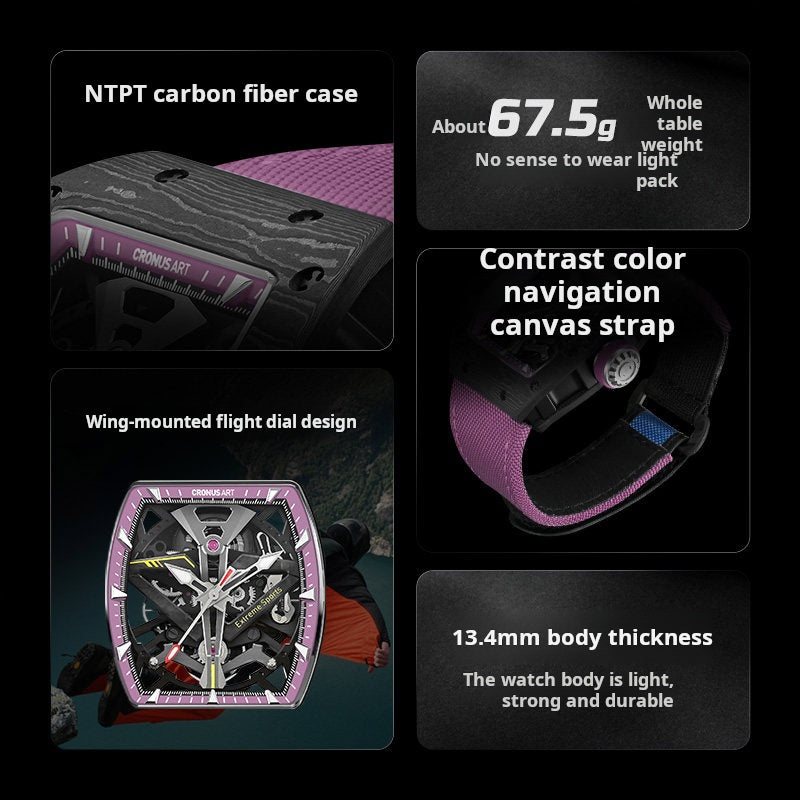 ساعة CronusArt رياضية بهيكل Carbon Fiber مضيئة