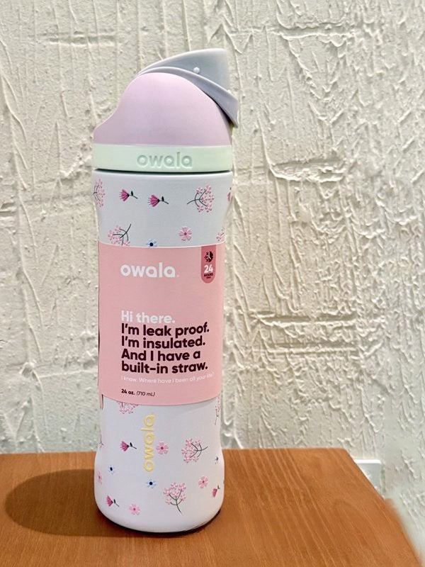 American version original Owala Pink Flower Thermos Mug with straw portable 24oz leakproof outdoor coffee cup for men and women