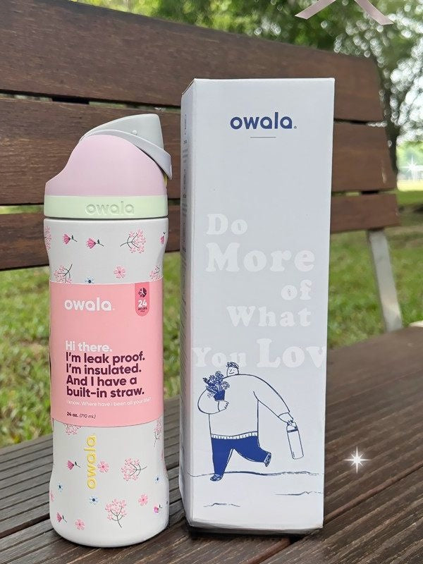 American version original Owala Pink Flower Thermos Mug with straw portable 24oz leakproof outdoor coffee cup for men and women