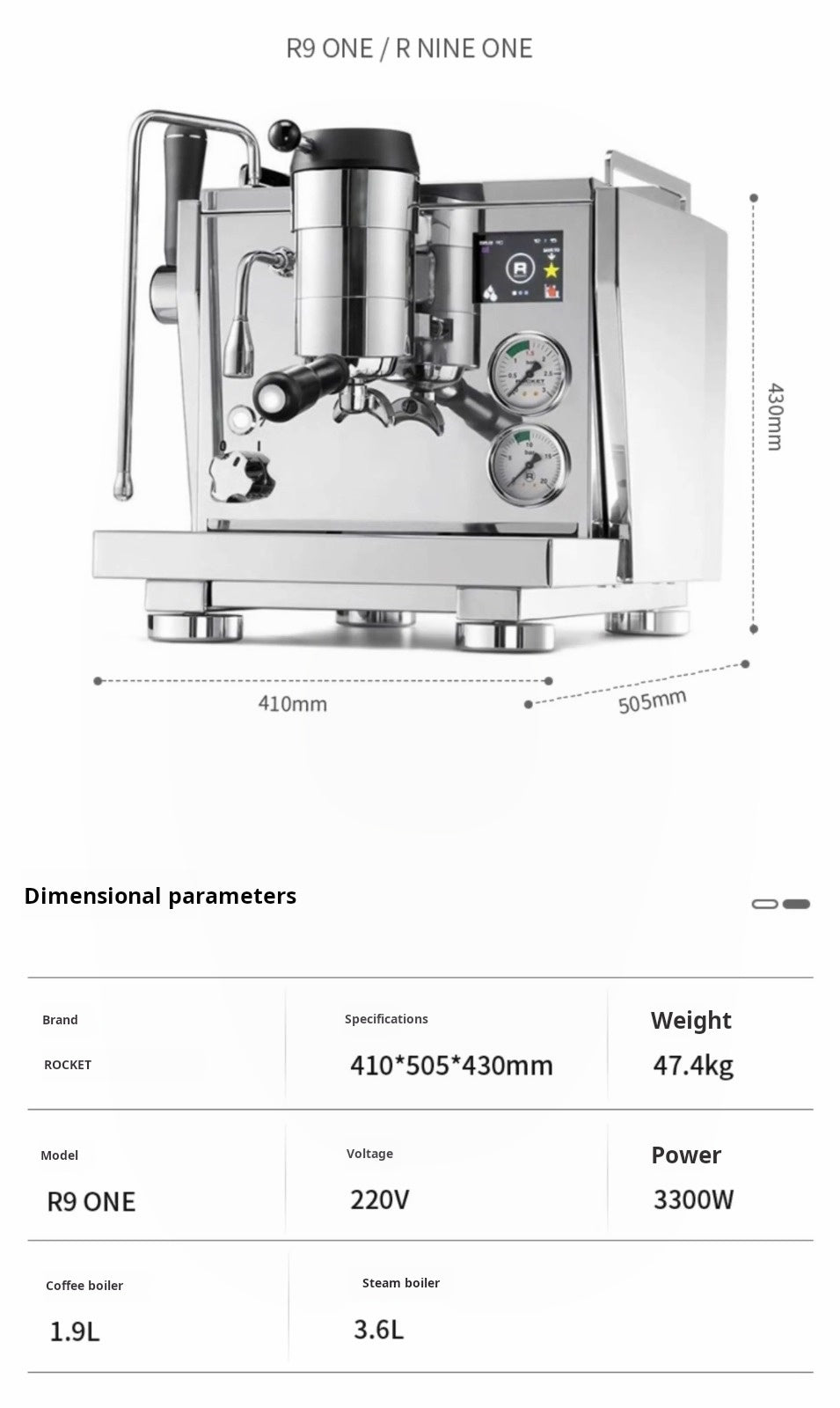 ROCKET Italian Coffee Machine R9 ONE Semi-Automatic Saturated Brewing Head with Dual Boiler0