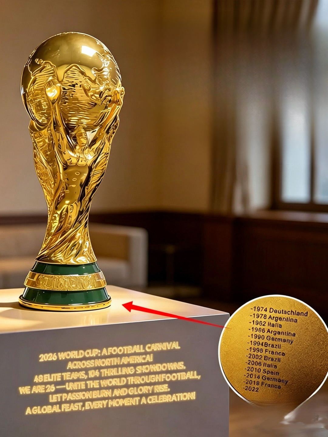 مجسم كأس العالم FIFA بطلاء ذهبي لامع وفخامة التصميم