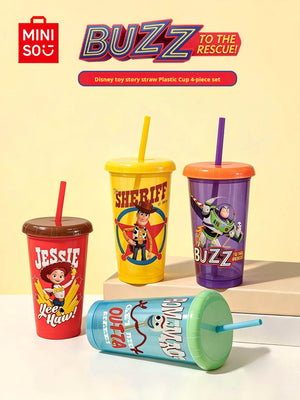 MINISO Disney Toy Story Series Straw Cups, Plastic Cups, Portable Cups, 4-Piece Summer Set