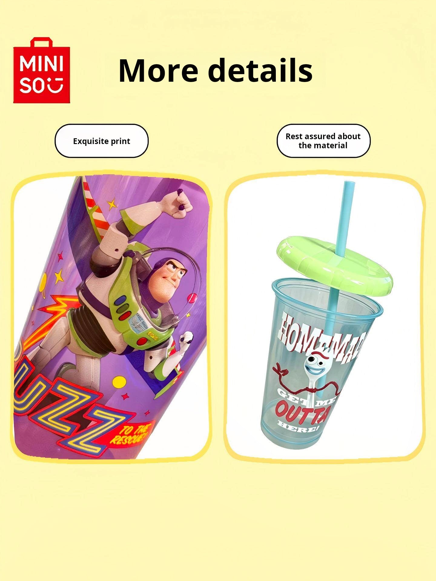MINISO Disney Toy Story Series Straw Cups, Plastic Cups, Portable Cups, 4-Piece Summer Set