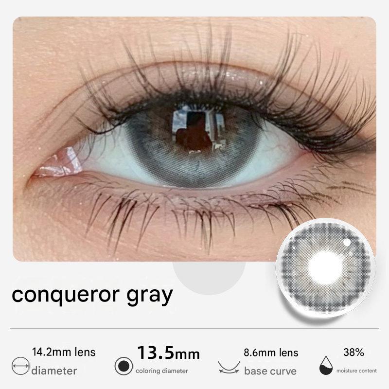 Conqueror Gray shade of Tinacon colored contact lenses with a 13.5mm coloring diameter for daily comfort.