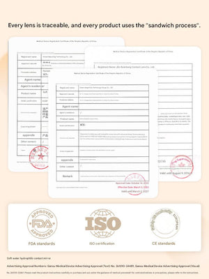 شهادة الجودة العالمية ISO والاعتماد الطبي لعدسات تيناكون الكورية.