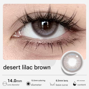 Desert Lilac Brown shade of Tinacon natural contact lenses with a 14.0mm diameter for subtle enlargement.