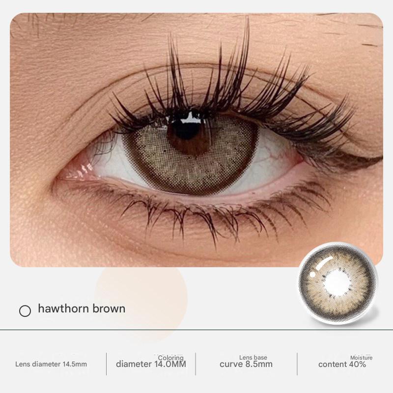 Heartburn Brown color of Tinacon Korean contact lenses offering a soft rimless design for enhanced eye depth.