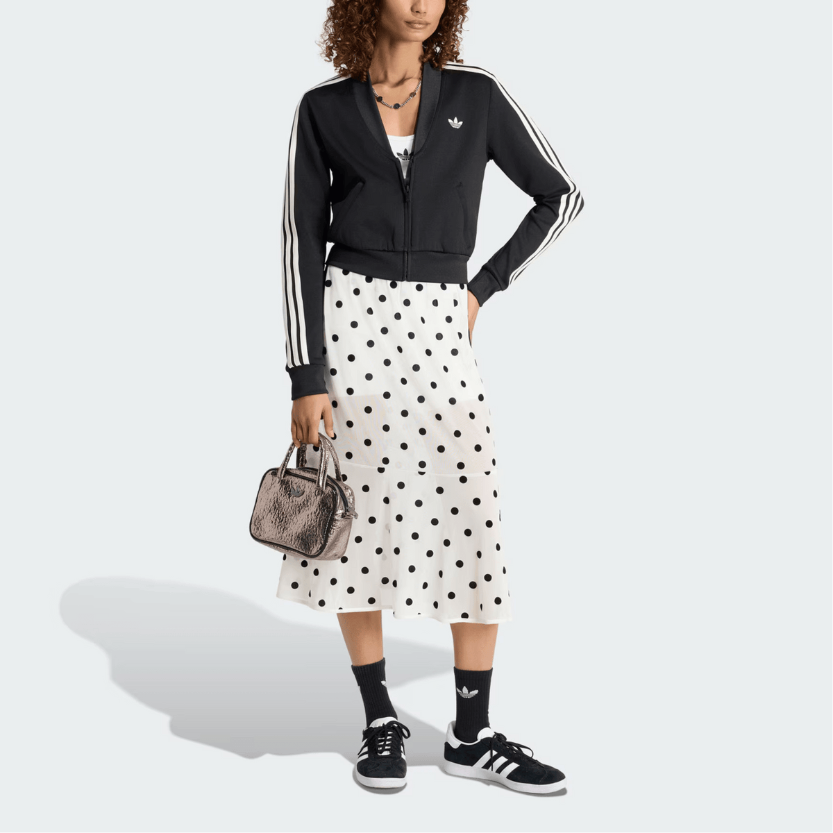تنورة Adidas بنقشة Polka Dot أبيض وأسود نسائية - رفعة