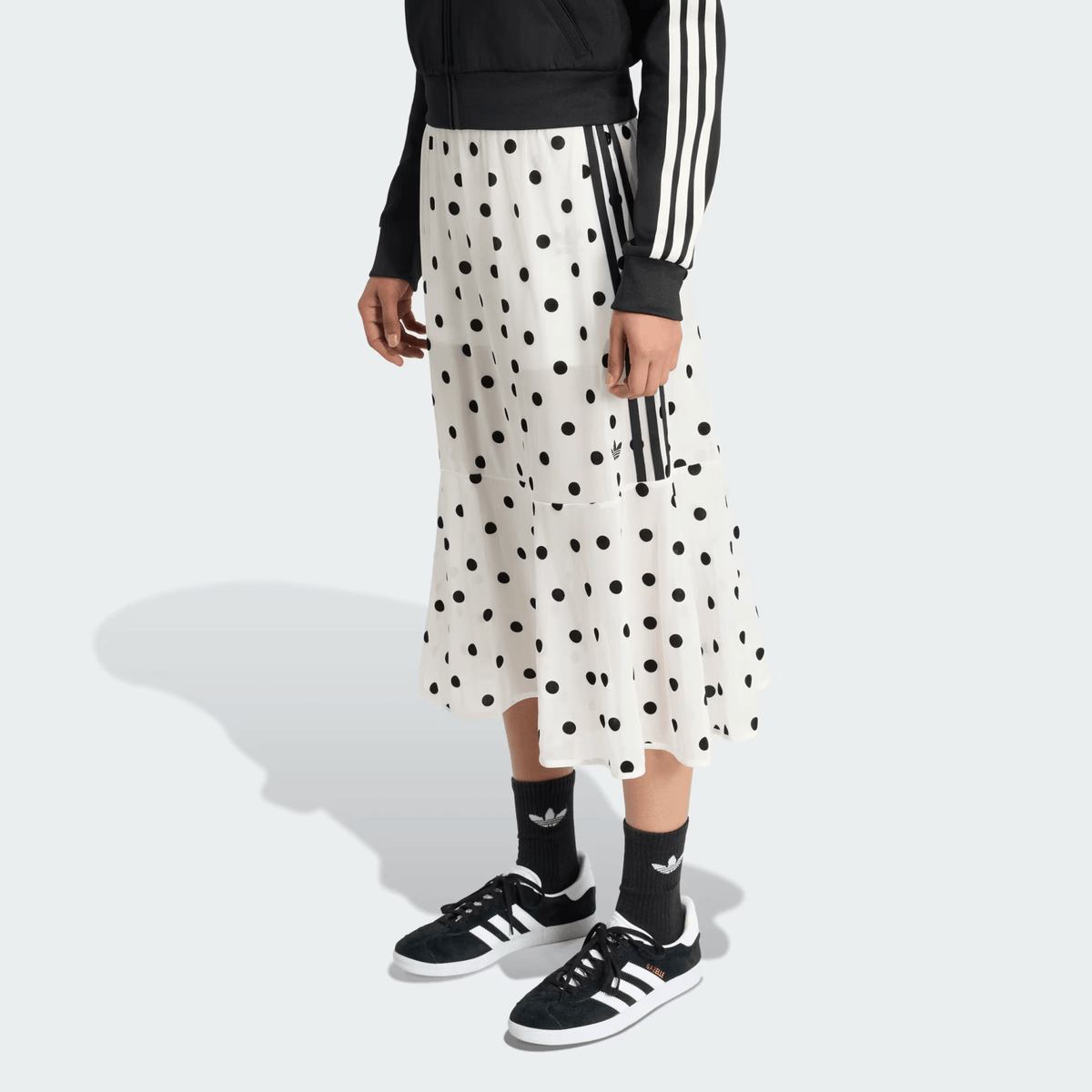 تنورة Adidas بنقشة Polka Dot أبيض وأسود نسائية - رفعة