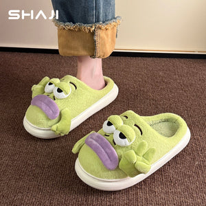 Unique quirky cotton slippers for women, 2026 new home, indoor fish slippers, couples, men and women, plush slippers, winter - رفعة