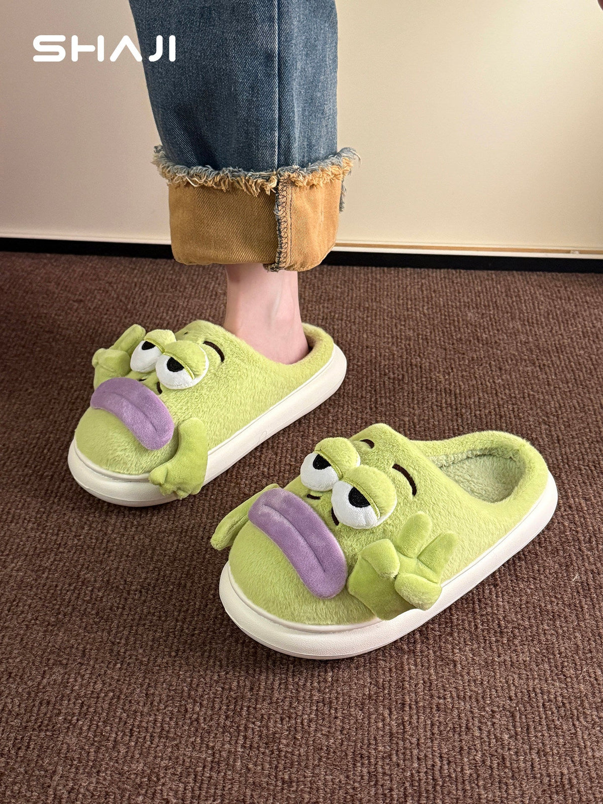Unique quirky cotton slippers for women, 2026 new home, indoor fish slippers, couples, men and women, plush slippers, winter - رفعة