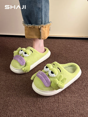 Unique quirky cotton slippers for women, 2026 new home, indoor fish slippers, couples, men and women, plush slippers, winter - رفعة