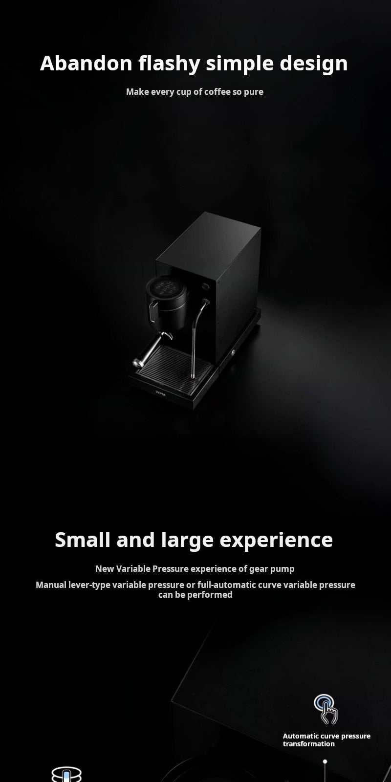 بوستر المميزات والتصميم المبتكر لجهاز القهوة WPM KD-410 sleek simple design poster.