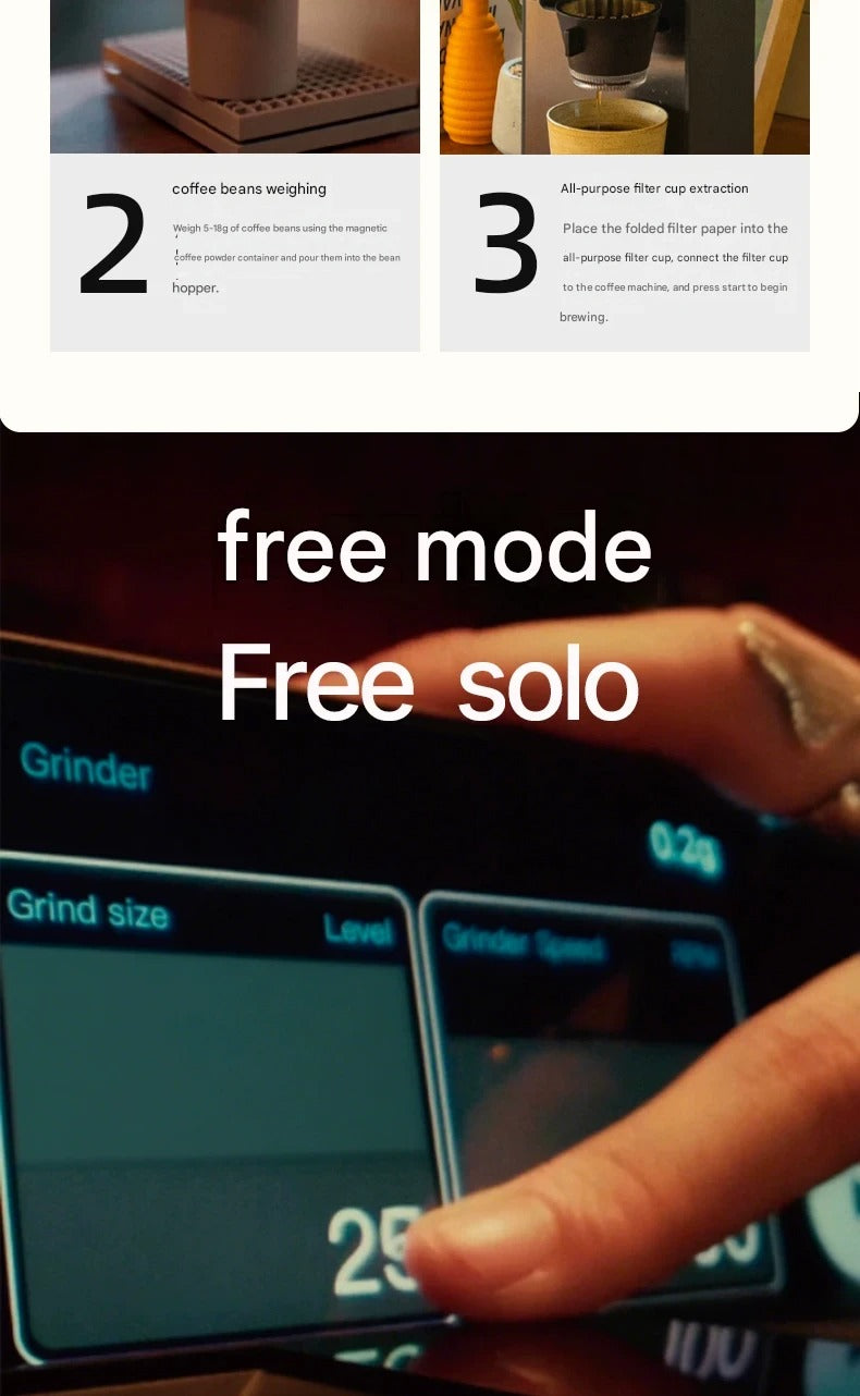 A finger touching the digital control screen of xBloom Studio Enterprise to manually adjust brewing variables in Free Solo mode.
اكس بلوم ستوديو
اكسبلوم ستوديو 